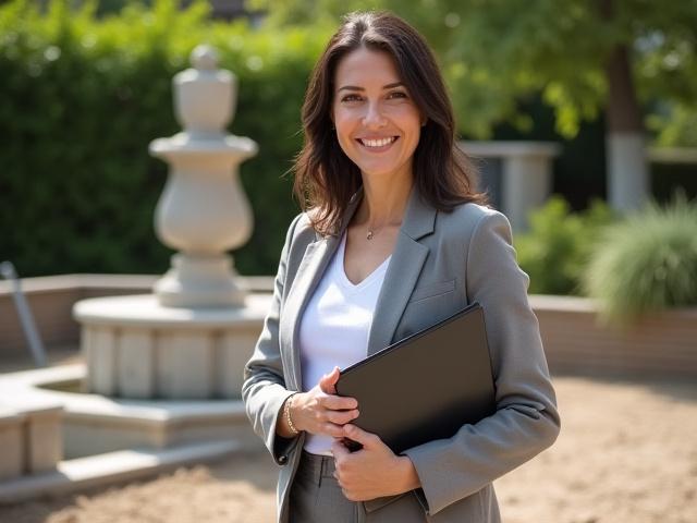 Portrait of Sophia Bellwether, Project Manager, with a confident and organized demeanor on a construction site
