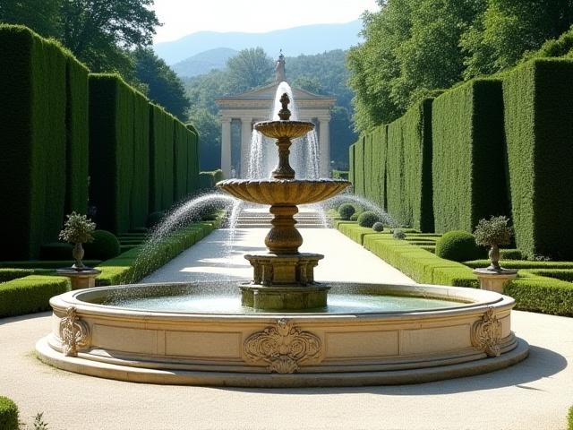 Grand classical tiered fountain in a formal garden