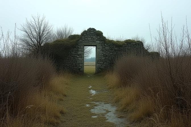 An overgrown and neglected area with dense weeds and broken features on the Clayton Estate before restoration