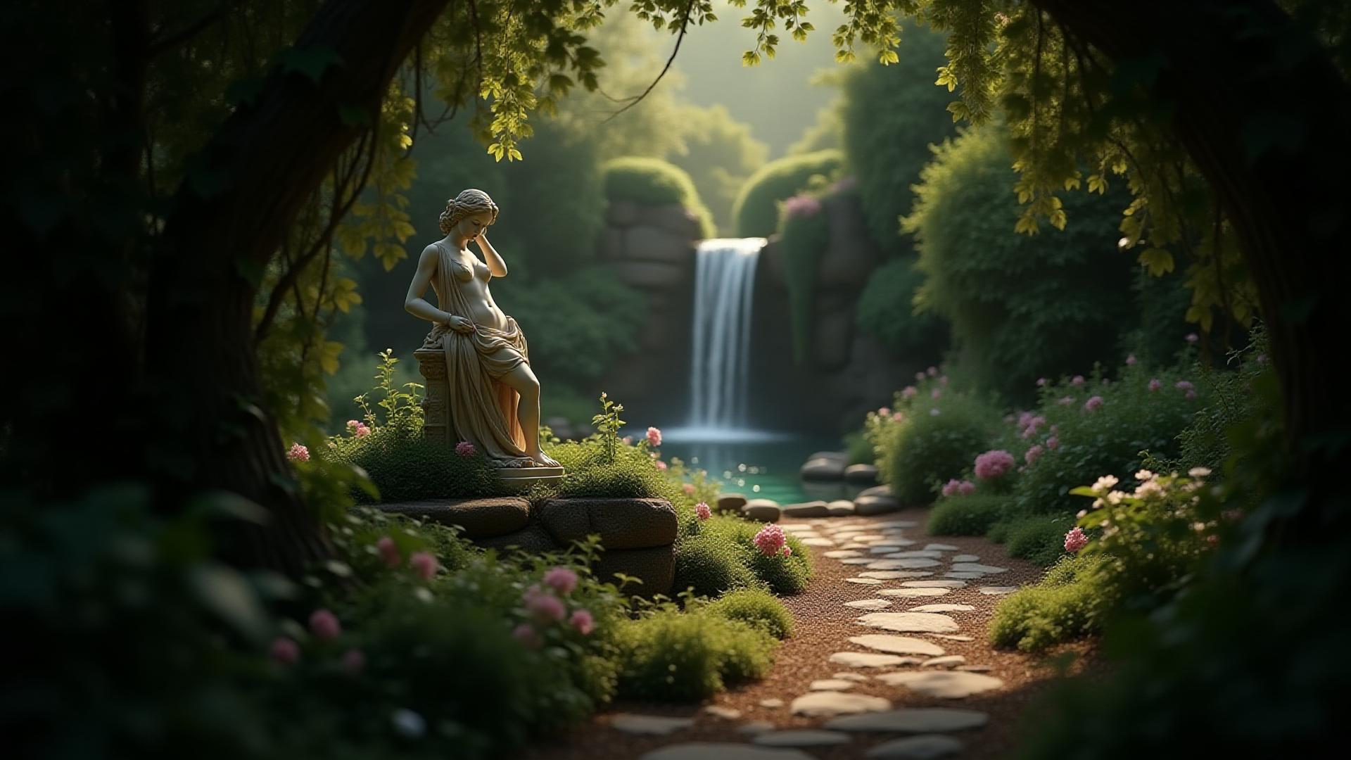 The Secret Garden, a secluded space with bespoke water cascades and curated statuary