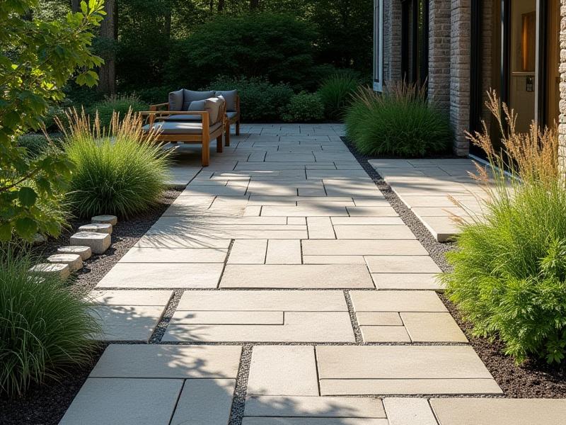 A beautifully designed patio made with permeable pavers, allowing water to drain